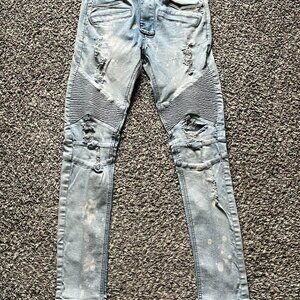 KDNK Jeans Mens 30 Blue Distressed Jeans Streetwear Punk Grunge Skater Pants